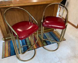 Vtg. 80’s red and gold bar stools -totally tubular!
