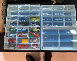 Vintage toy cars and case