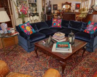Blue velvet sectional