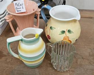 LOT OF PITCHERS AND MCCOY VASE