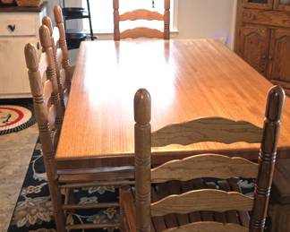 Oak Kitchen Table 
Ladder Back Chairs 
Long Oak Bench