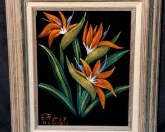 John De Ponce Bird Of Paradise Velvet Painting