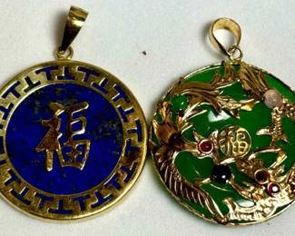 Jade Lapis Pendants Wrapped In 14k Gold
