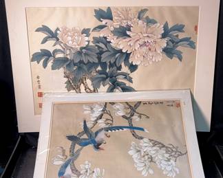 Chinese Brush Paintings Blue Magpies Magnolias
