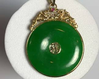 14K Gold Jadeite Pendant