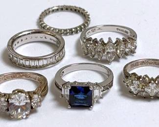 A Grouping of Costume Rings In Silver Tones