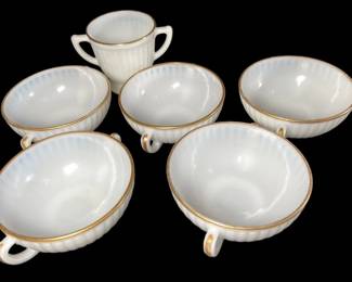 Milk Glass Coffee Cups and Sugar Bowl