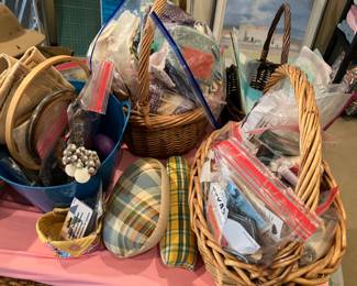 Quilt and sewing items.