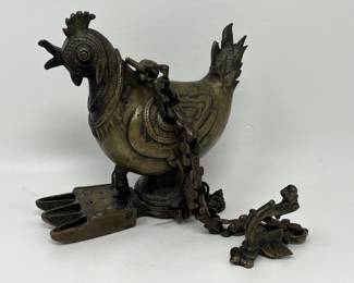 Lot 6 | Heavy Cast Brass Rooster Indian Oil Lantern
