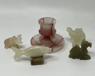 Lot 83 | Carved Stone Animal Figurines & Candlestick
