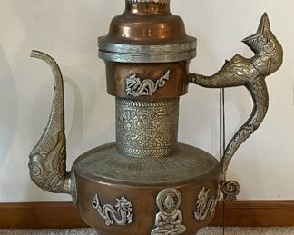 Lot 5 | 2' Tall Handcrafted Copper & Brass Teapot Chai Pot
