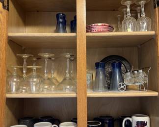 Lot 113 | Kitchen Cabinet Contents Glasses Salt & Pepper
