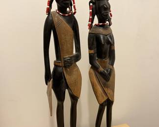 Lot 51 | Carved Wood African Man & Woman Statue Figurines
