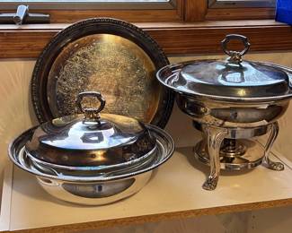 Lot 47 | Silverplate Serving: Chaffers, Platter
