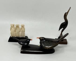 Lot 88 | Carved Horn Birds, See No Evil Monkey Figurines

