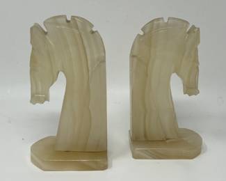 Lot 9 | Carved Marble Chessman Horse Head Bookends Bookend
