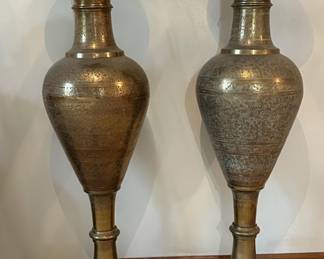 Lot 4 | Hip Height Brass Indian Floor Vase Pair
