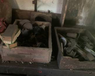 Wooden boxes with old tools