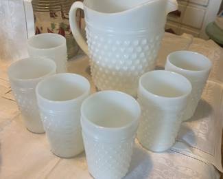 Vintage Anchor Hocking milk glass pitcher and glasses