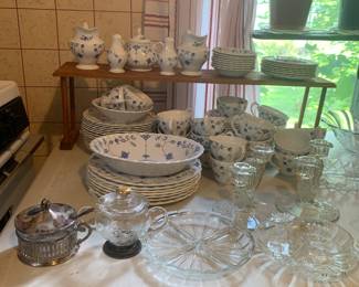 China, several glass and crystal serving pieces,