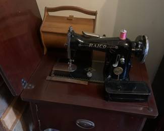 Vintage sewing box, large glass water bottle