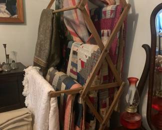 Wool blankets, tied quilts, chenille bedspread