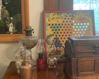 Oil lamps, nice wooden chest