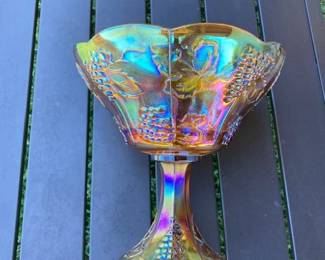 Carnival Glass Pedestal Bowl