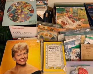 Records, vintage magazines