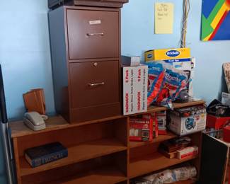 Bookshelves, file cabinets