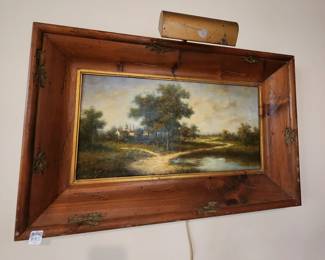 antique framed oil painting, frame is lovely wormwood