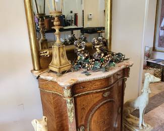 Louis XV style console cabinet, antique gold-leaf mirror sold separately