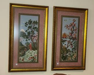 Asian themed framed needlepoint