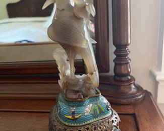 1930’s AGATE Carved Bird Cloisonné Chinese Lamps BEAUTIFUL Matching Pair check out their finals and shades 