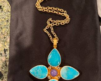 Dina Mackney enhancer LARGE Turquoise 18kt Gold Vermeil.  Spectacular piece!