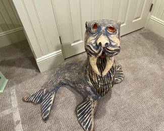 Vintage Boho 1980s Monumental Paper Mache Walrus ~~~ Seriously creative masterpiece ~~~ Great designer piece.