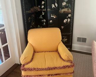 Asian screen and upholstered chair
