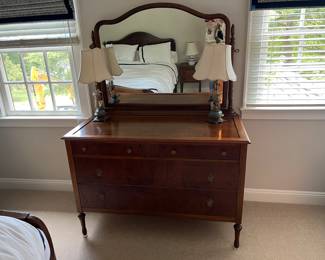 1920s bedroom set, including bed, dresser, mirror side table