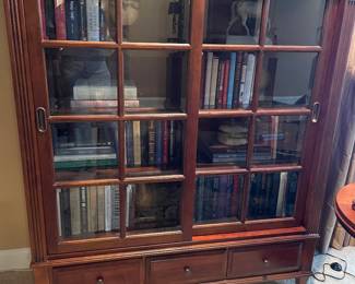 Ethan Allen glass sliding door bookcase with 3 lower drawers - beautiful piece!
