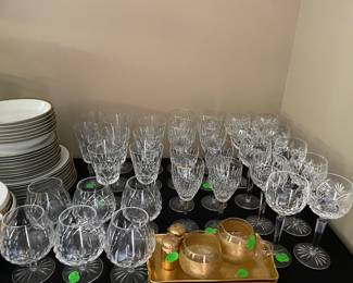 Lenox china and Waterford crystal stemware: brandy, water, white wine and wine hocks