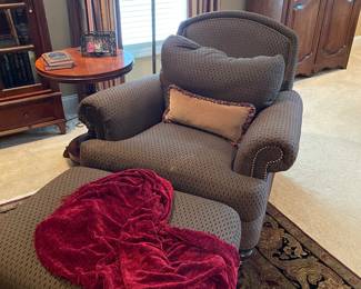 Ethan Allen armchair and ottoman and brass floor lamp