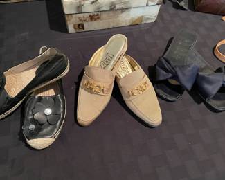 Ferragamo mules and Kate Spade sandals