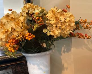 Large cement vase with faux floral