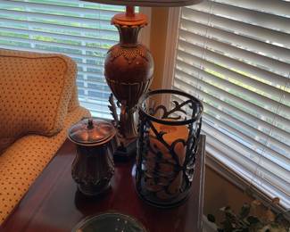 Decor and lamp on Thomasville side table