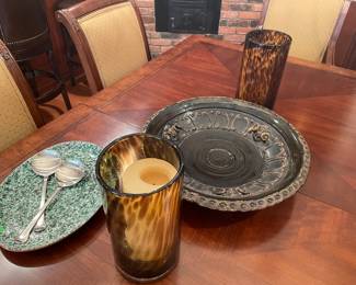 "tortoise" glass pillar holders, large ceramic plate - decor