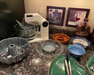 Sunbeam stand mixer, bundt pan, fruit strainer, and more