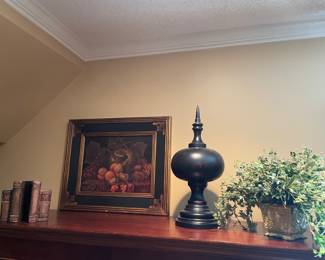 Faux book - bookends, framed print, large wood decor, faux plant