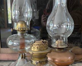 Lot 40 | Oil Lamps Brass & Glass Hurricane Lamps