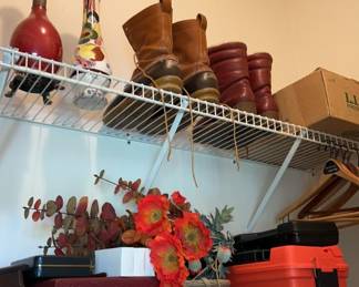 Lot 64 | Closet Shelf Contents Vase Lamp Boots Boxes