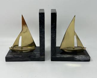 Lot 17 | Brass Sailboat & Marble Book Ends Bookends